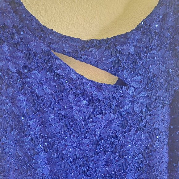 ROZ & ALI - Blue Floral Sequin Designer Dress Size 14 - Picture 2 of 5